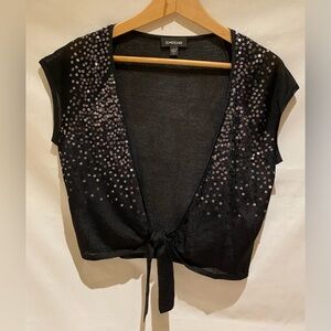 bebe short-sleeved Sequined Tie-Top sweater